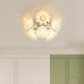 Contemporary Creative Bell Orchid Flower Iron Acrylic Shade 6-Light Semi-Flush Mount Ceiling Light For Bedroom