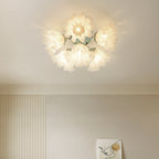 Contemporary Creative Bell Orchid Flower Iron Acrylic Shade 6-Light Semi-Flush Mount Ceiling Light For Bedroom