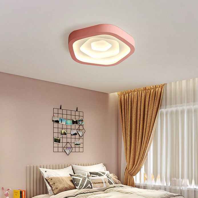 Contemporary Nordic Pentagonal Iron Pmma Shade LED Flush Mount Ceiling Light for Bedroom