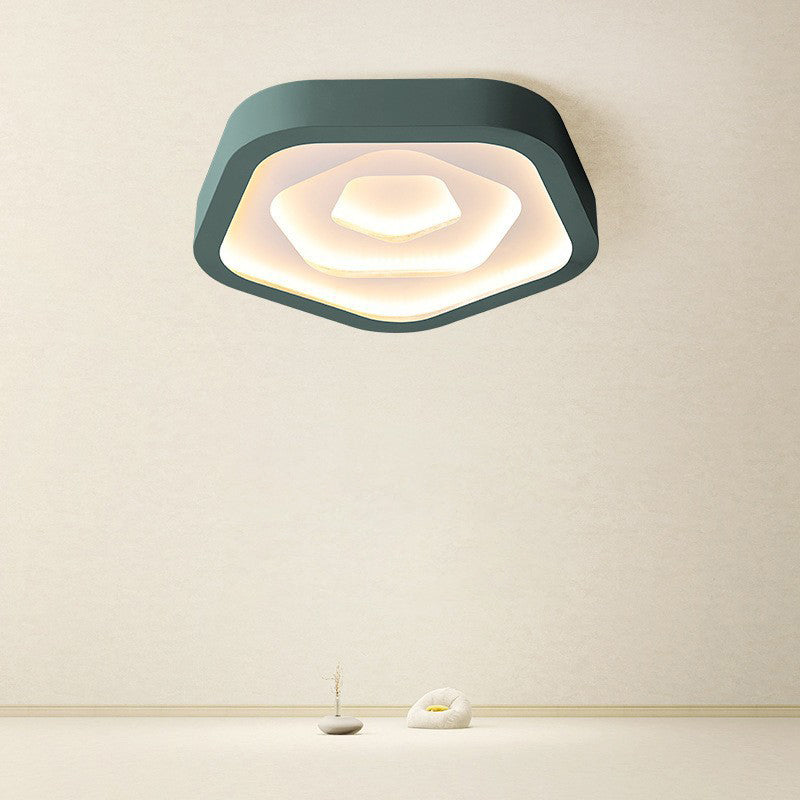 Contemporary Nordic Pentagonal Iron Pmma Shade LED Flush Mount Ceiling Light for Bedroom