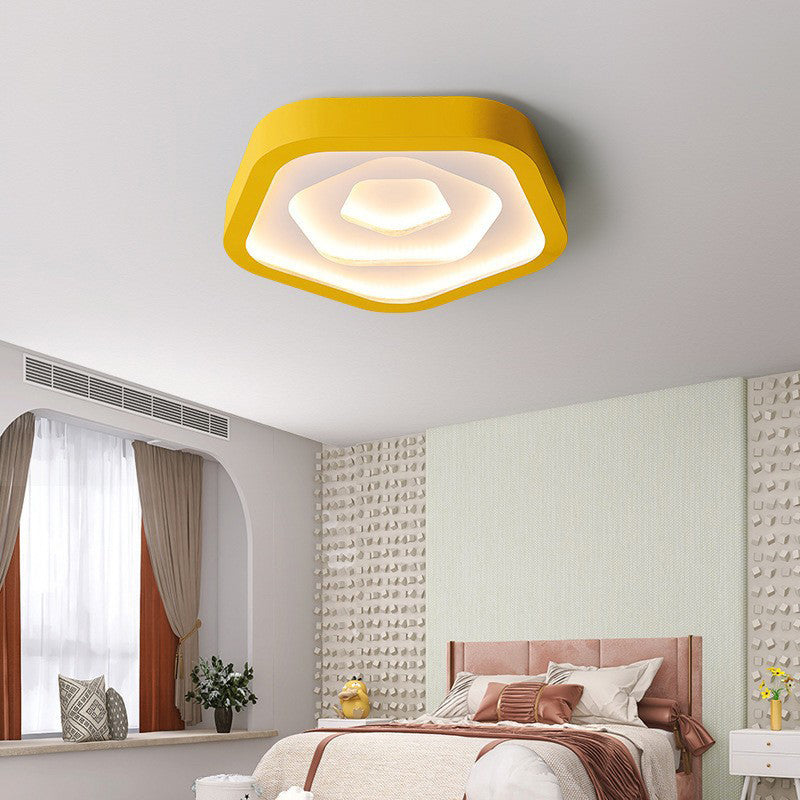 Contemporary Nordic Pentagonal Iron Pmma Shade LED Flush Mount Ceiling Light for Bedroom