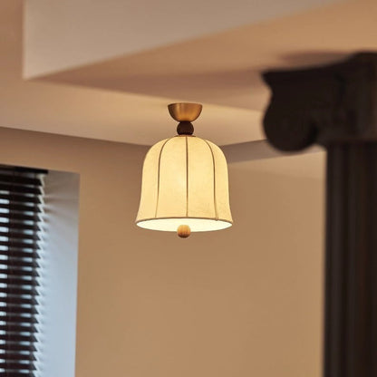 Traditional French Round Birdcage Shape Fabric Wood Metal 1-light Semi-flush Mount Ceiling Light for Living Room