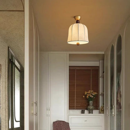 Traditional French Round Birdcage Shape Fabric Wood Metal 1-light Semi-flush Mount Ceiling Light for Living Room