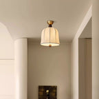 Traditional French Round Birdcage Shape Fabric Wood Metal 1-light Semi-flush Mount Ceiling Light for Living Room