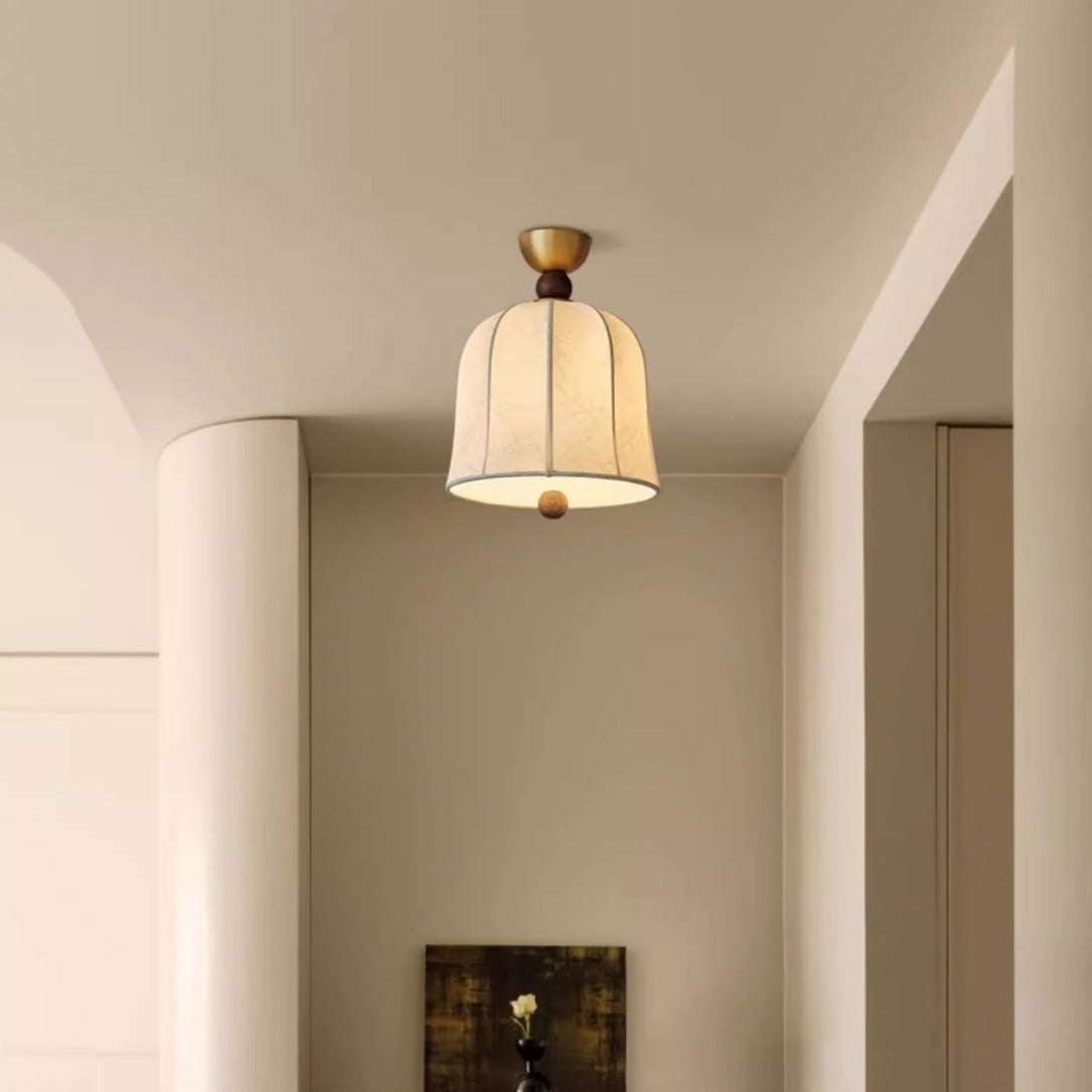 Traditional French Round Birdcage Shape Fabric Wood Metal 1-light Semi-flush Mount Ceiling Light for Living Room