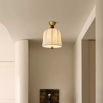 Traditional French Round Birdcage Shape Fabric Wood Metal 1-light Semi-flush Mount Ceiling Light for Living Room