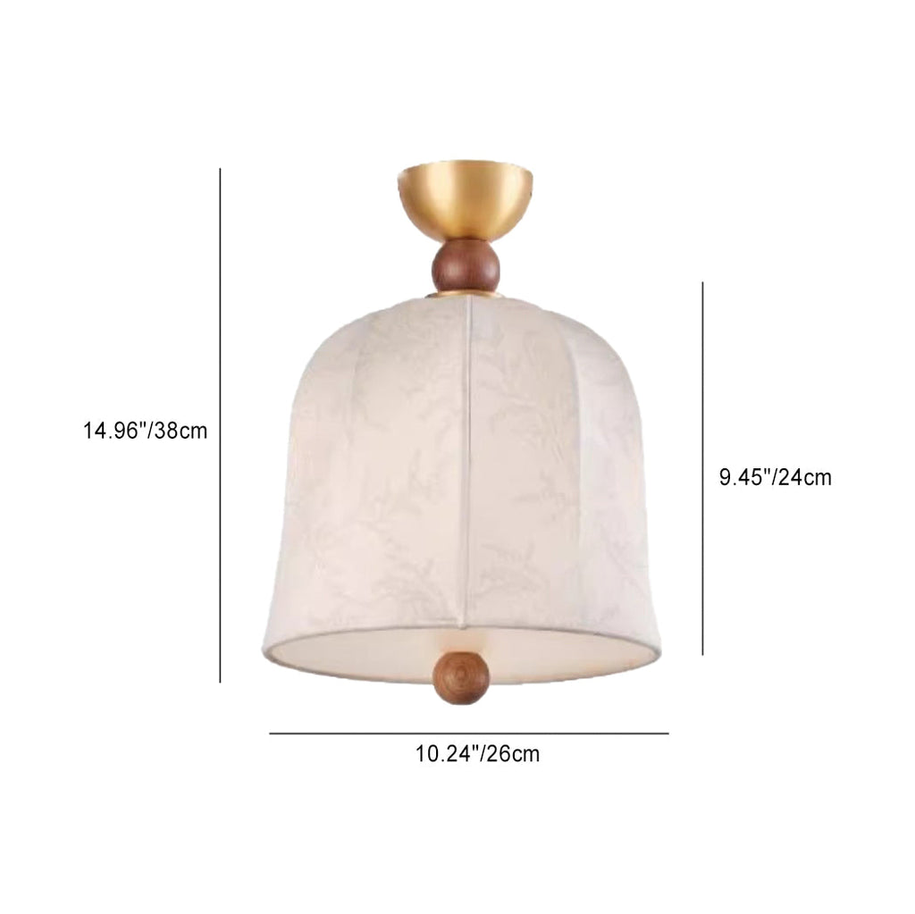 Traditional French Round Birdcage Shape Fabric Wood Metal 1-light Semi-flush Mount Ceiling Light for Living Room