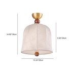 Traditional French Round Birdcage Shape Fabric Wood Metal 1-light Semi-flush Mount Ceiling Light for Living Room