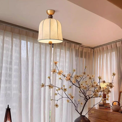 Traditional French Round Birdcage Shape Fabric Wood Metal 1-light Semi-flush Mount Ceiling Light for Living Room