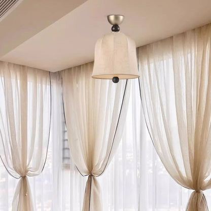 Traditional French Round Birdcage Shape Fabric Wood Metal 1-light Semi-flush Mount Ceiling Light for Living Room