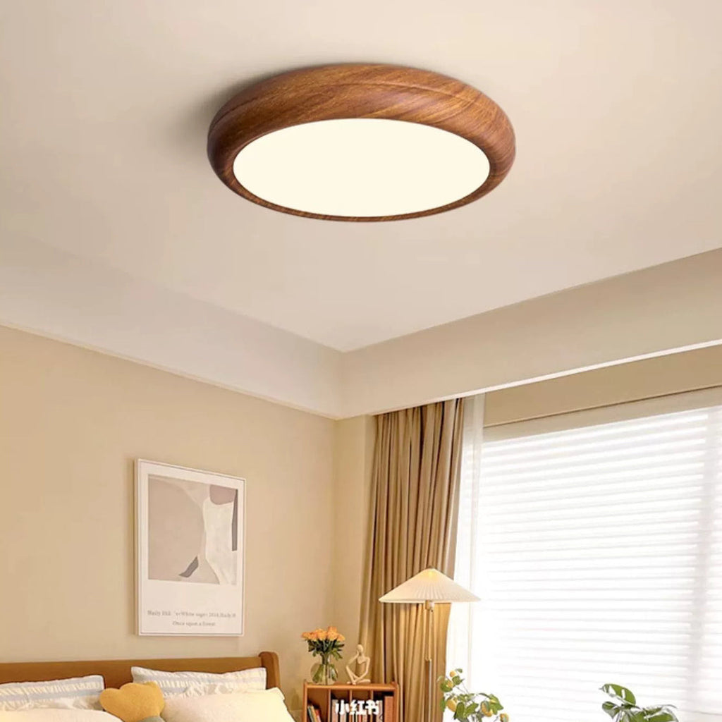 Traditional Japanese Round Iron Acrylic Shade LED Flush Mount Ceiling Light for Bedroom