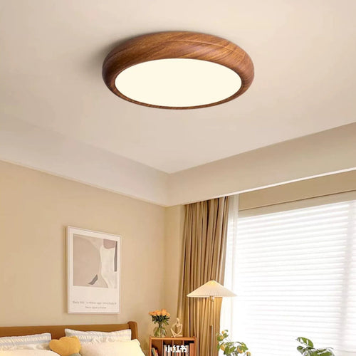 Traditional Japanese Round Iron Acrylic Shade LED Flush Mount Ceiling Light for Bedroom