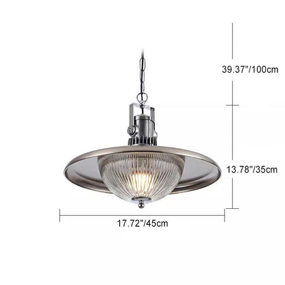 Contemporary Industrial Hardware Disc Glass Shade 1-Light Pendant Light For Living Room