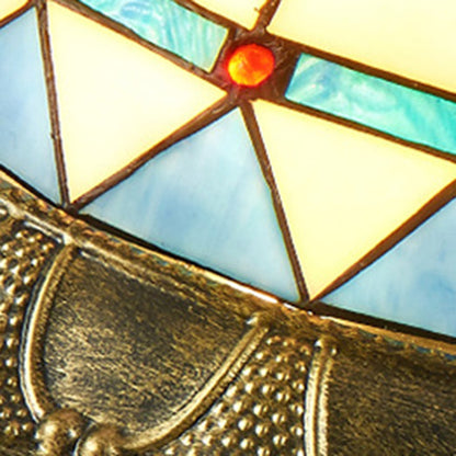 Traditional Tiffany Round Dome Iron Stained Glass LED Flush Mount Ceiling Light for Living Room