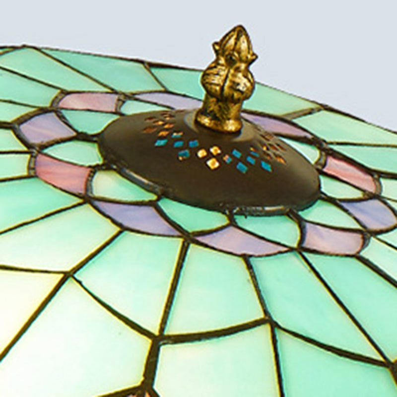 Traditional Tiffany Round Dome Iron Stained Glass LED Flush Mount Ceiling Light for Living Room