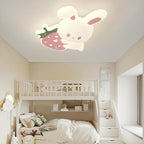 Contemporary Creative Kids Strawberry Bunny Iron PE LED Flush Mount Ceiling Light For Bedroom