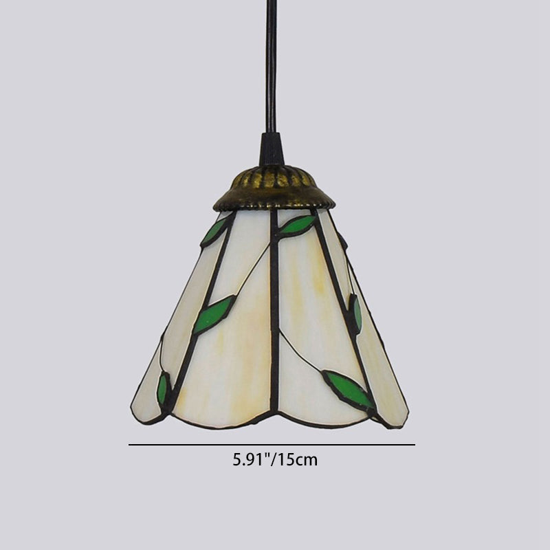 Traditional Tiffany Tapered Leaf Iron Stained Glass Shade 1-light Pendant Light for Living Room