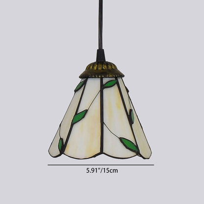 Traditional Tiffany Tapered Leaf Iron Stained Glass Shade 1-light Pendant Light for Living Room