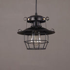 Contemporary Industrial Round Iron Cage Frame 1-Light Pendant Light For Living Room