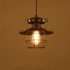 Contemporary Industrial Round Iron Cage Frame 1-Light Pendant Light For Living Room