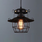 Contemporary Industrial Round Iron Cage Frame 1-Light Pendant Light For Living Room