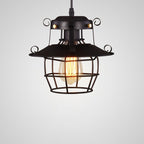 Contemporary Industrial Round Iron Cage Frame 1-Light Pendant Light For Living Room