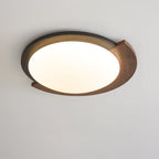 Contemporary Retro Round Wood Grain Iron Frame Acrylic Shade LED Flush Mount Ceiling Light for Living Room