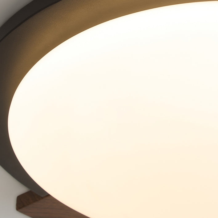 Contemporary Retro Round Wood Grain Iron Frame Acrylic Shade LED Flush Mount Ceiling Light for Living Room