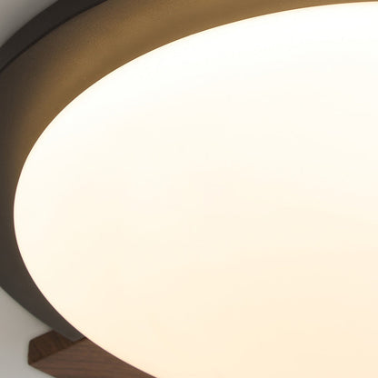 Contemporary Retro Round Wood Grain Iron Frame Acrylic Shade LED Flush Mount Ceiling Light for Living Room
