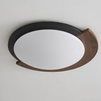 Contemporary Retro Round Wood Grain Iron Frame Acrylic Shade LED Flush Mount Ceiling Light for Living Room