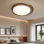 Contemporary Retro Round Wood Grain Iron Frame Acrylic Shade LED Flush Mount Ceiling Light for Living Room
