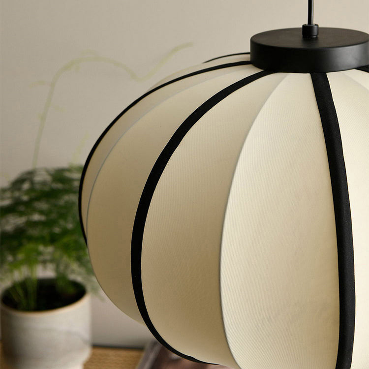 Traditional Japanese Oval Iron Frame Fabric Shade 1-Light Pendant Light For Living Room
