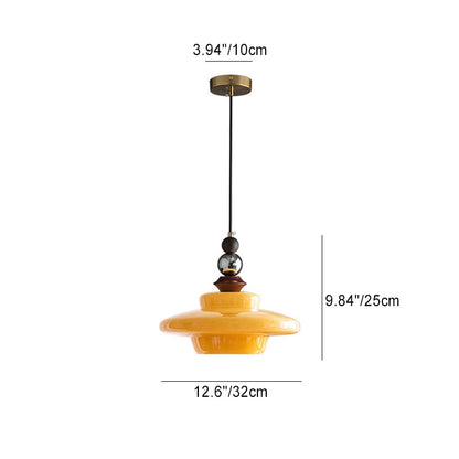 Contemporary Retro Round Disc Orb Solid Wood Glass 1-Light Pendant Light For Living Room