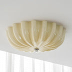 Contemporary Nordic Cream Round Stripe Metal Glass LED Flush Mount Ceiling Light for Living Room