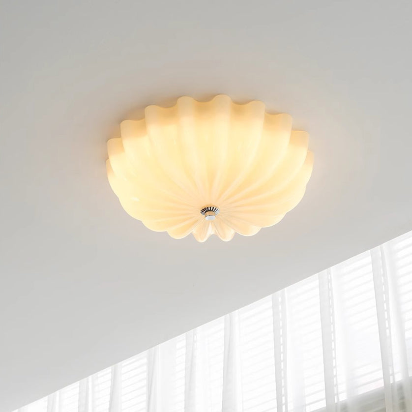 Contemporary Nordic Cream Round Stripe Metal Glass LED Flush Mount Ceiling Light for Living Room