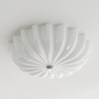 Contemporary Nordic Cream Round Stripe Metal Glass LED Flush Mount Ceiling Light for Living Room