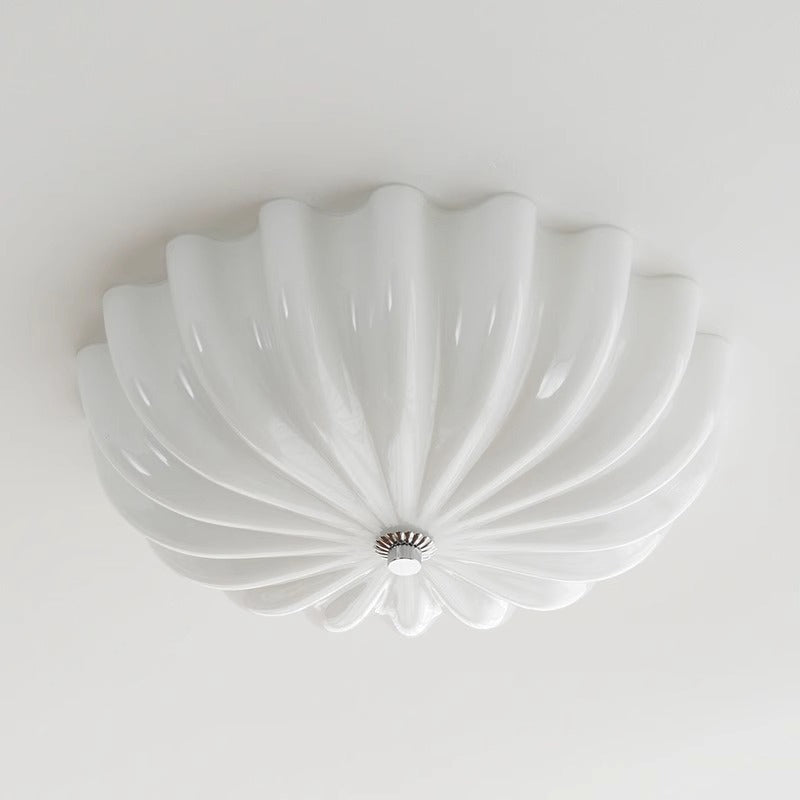 Contemporary Nordic Cream Round Stripe Metal Glass LED Flush Mount Ceiling Light for Living Room