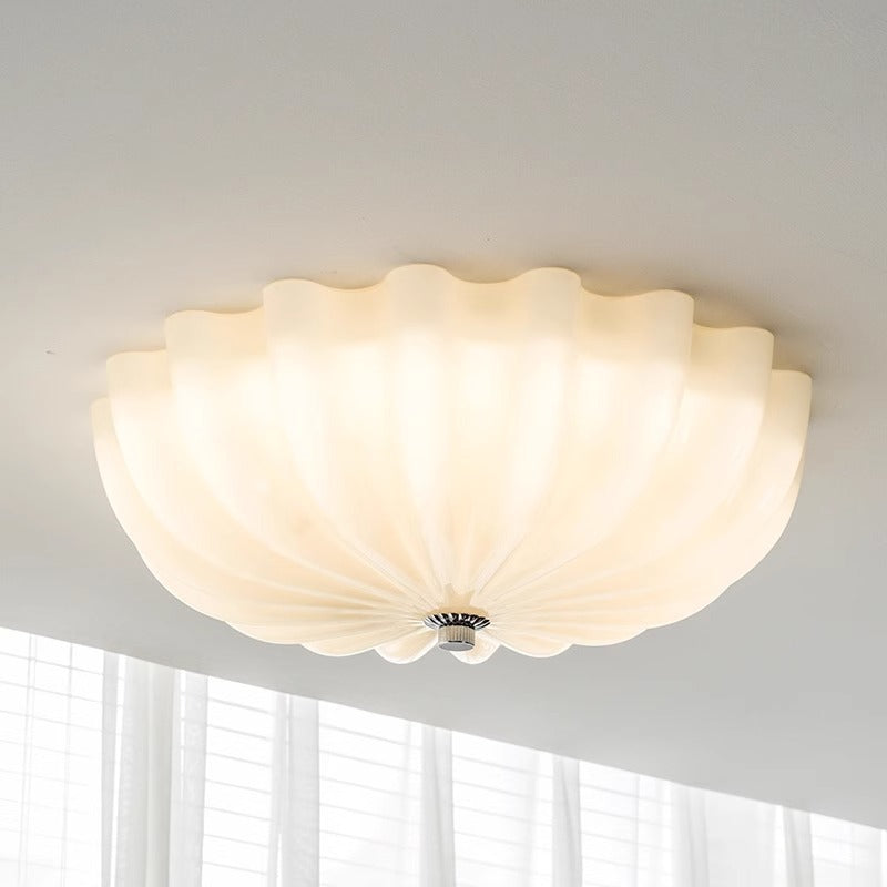 Contemporary Nordic Cream Round Stripe Metal Glass LED Flush Mount Ceiling Light for Living Room