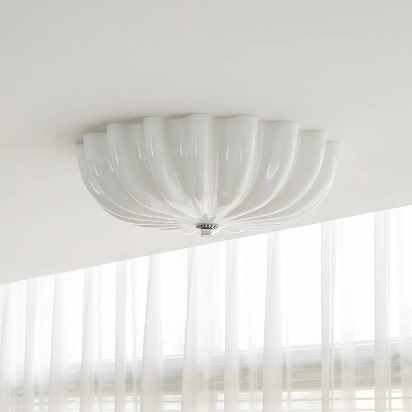 Contemporary Nordic Cream Round Stripe Metal Glass LED Flush Mount Ceiling Light for Living Room