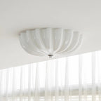 Contemporary Nordic Cream Round Stripe Metal Glass LED Flush Mount Ceiling Light for Living Room