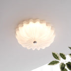 Contemporary Nordic Cream Round Stripe Metal Glass LED Flush Mount Ceiling Light for Living Room