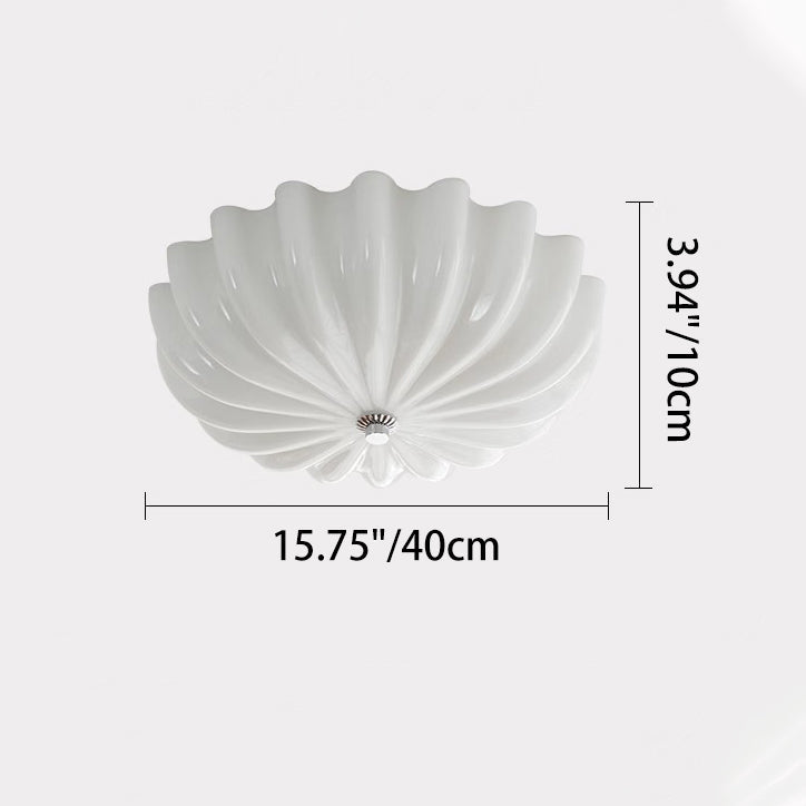 Contemporary Nordic Cream Round Stripe Metal Glass LED Flush Mount Ceiling Light for Living Room