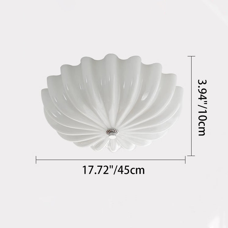 Contemporary Nordic Cream Round Stripe Metal Glass LED Flush Mount Ceiling Light for Living Room