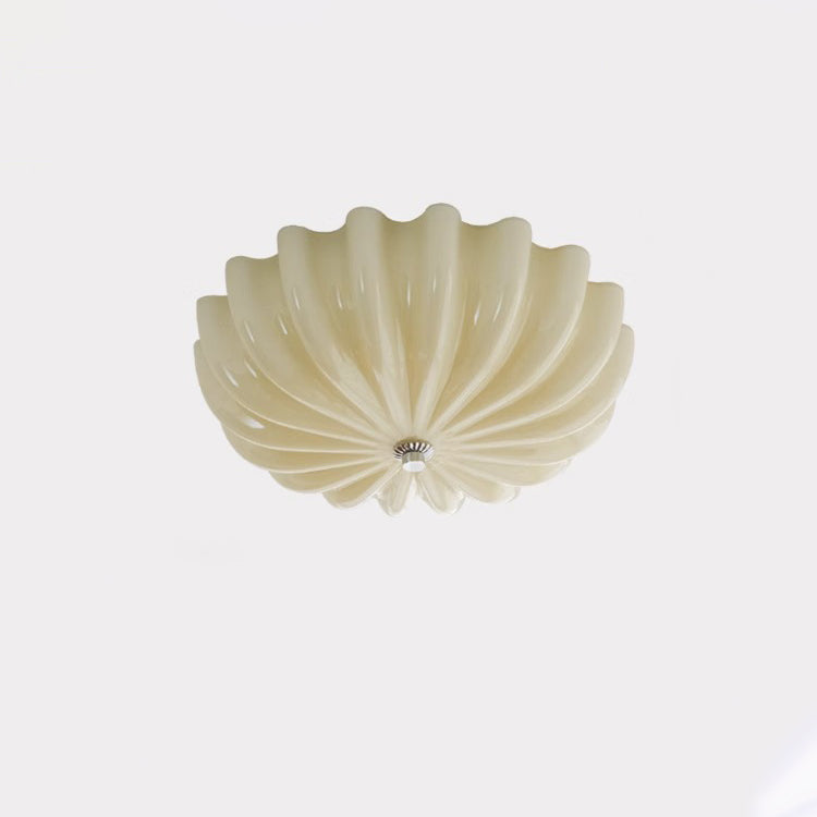 Contemporary Nordic Cream Round Stripe Metal Glass LED Flush Mount Ceiling Light for Living Room