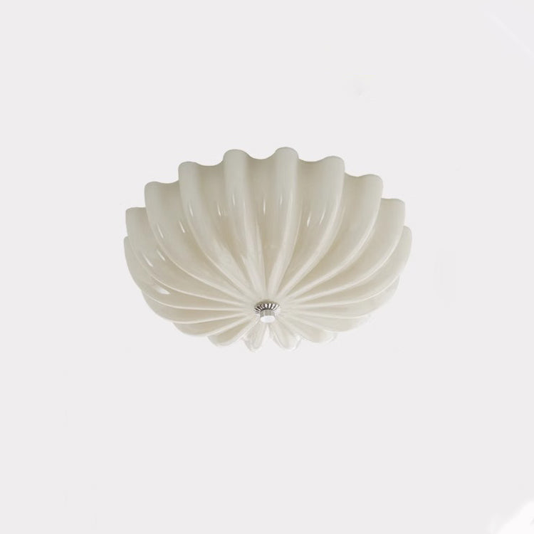 Contemporary Nordic Cream Round Stripe Metal Glass LED Flush Mount Ceiling Light for Living Room