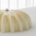 Contemporary Nordic Cream Round Stripe Metal Glass LED Flush Mount Ceiling Light for Living Room