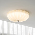 Contemporary Nordic Cream Round Stripe Metal Glass LED Flush Mount Ceiling Light for Living Room