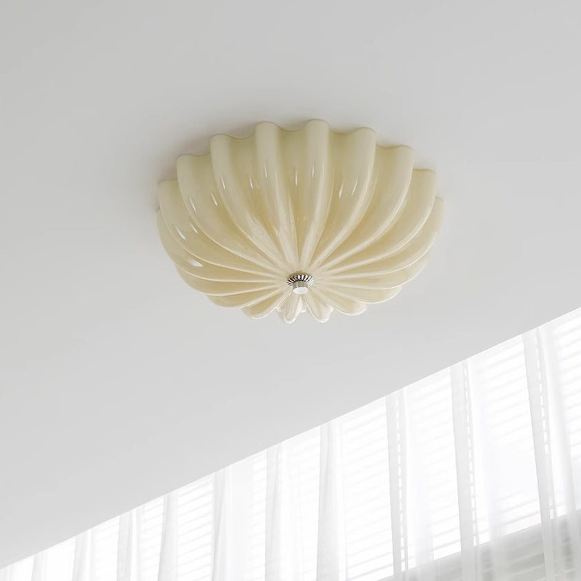 Contemporary Nordic Cream Round Stripe Metal Glass LED Flush Mount Ceiling Light for Living Room
