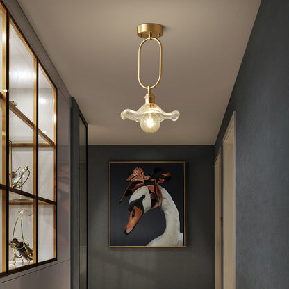 Modern Minimalist Oval Flower Copper Frame Glass Shade 1-Light Pendant Light For Living Room