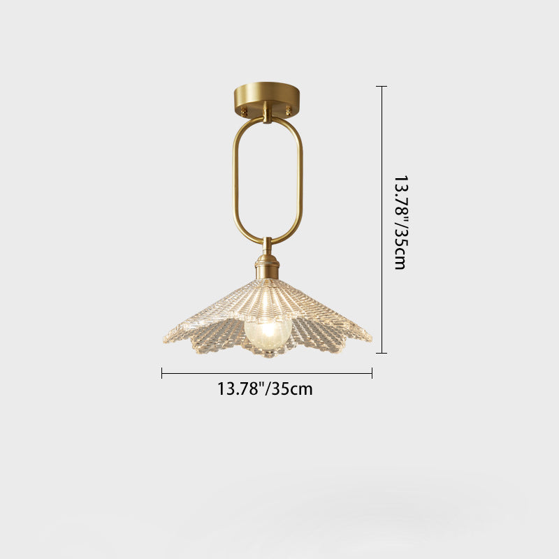 Modern Minimalist Oval Flower Copper Frame Glass Shade 1-Light Pendant Light For Living Room